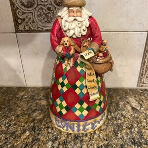 Santa Claus Figurine with Red and Green Checkered Design